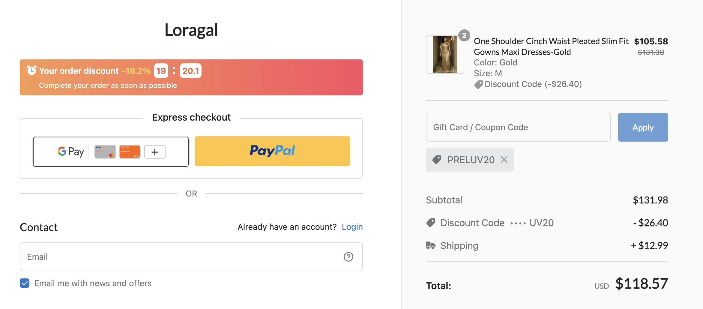 Use Discount Code PRELUV20 for 20% OFF Sitewide at loragal.com